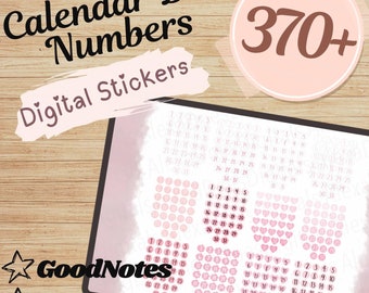 Calendar Date Numbers, Bundle, Pink Aesthetic, Digital Stickers, Digital Planner, Individual Pre-cropped PNGs, GoodNotes, Notability