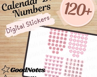 Calendar Date Numbers, Pink Aesthetic, Digital Stickers, Digital Planner, Individual Pre-cropped PNGs, GoodNotes Sticker Book, Notability