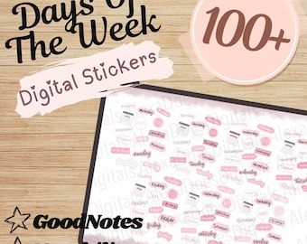 Days of the Week, Bundle, Pink Aesthetic, Digital Stickers, Digital Planner, Individual Pre-cropped PNGs, GoodNotes Sticker Book, Notability