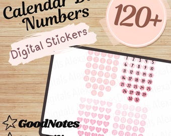 Calendar Date Numbers, Pink Aesthetic, Digital Stickers, Digital Planner, Individual Pre-cropped PNGs, GoodNotes Sticker Book, Notability