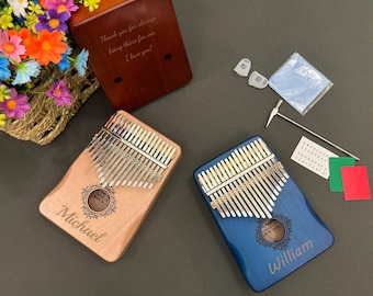 Kalimba de madera personalizada: piano de pulgar de 17 teclas con partitura, regalo para amantes de la música.