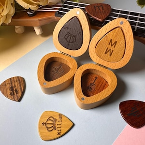 Customizable Wooden Guitar Picks with Case,Wood Guitar Pick Storage,Personalized Plectrum Box,Gift for guitarist,Father&#39;s Day,Gift for Him