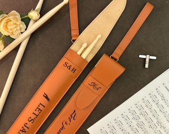 Sac en cuir personnalisé pour baguettes : cadeau musicien personnalisé, étui personnalisé pour baguettes, cadeau pour batteur, cadeau pour musicien, cadeau pour amis