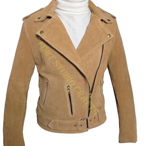 Leather Jacket, Genuine Suede Leather Jacket, Beige Women Biker Leather Jacket, Handmade Women Motorcycle Jacket, Personalized Gift For Her