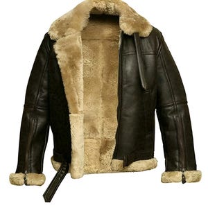 Bomber Lederjacke, Fliegerjacke, Faux Fur Shearling Winter Leder Pilotjacke, Echtleder Braun Leder Handgemachte Jacke