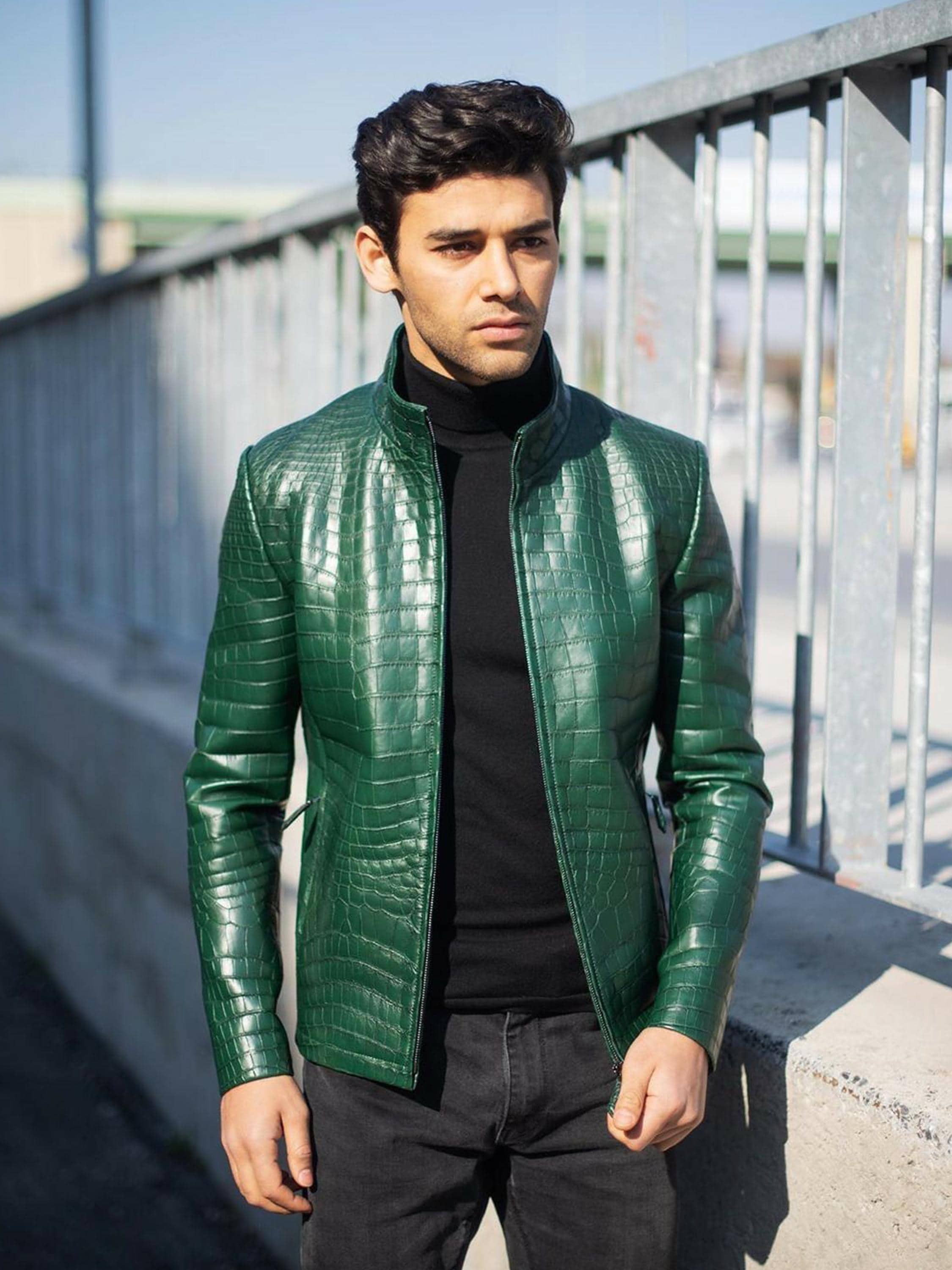 motorcycle jacket crocodile skin jacket