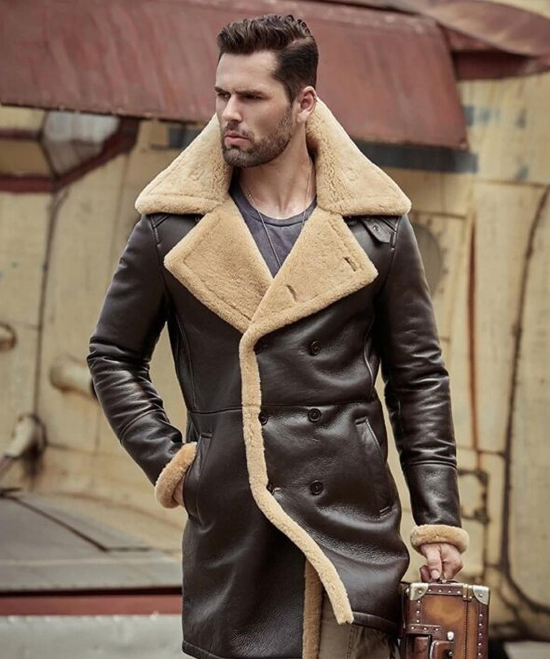 Men Long Faux Fur Coat Brown main image 1