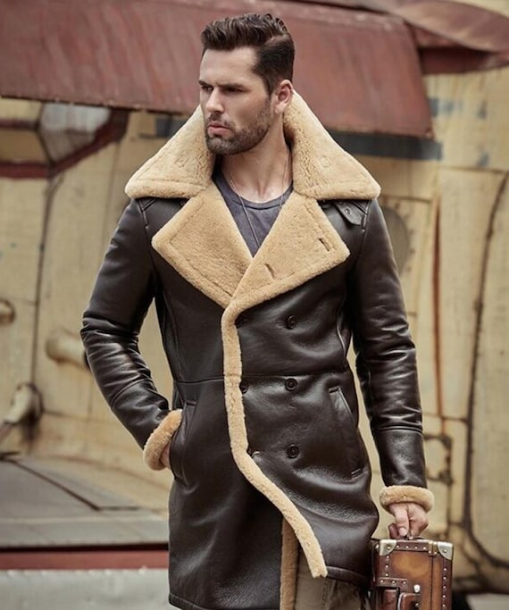 Trench Coat Jacket With Fur Lining Mens Genuine Leather Men Brown