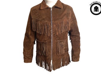 Brown Leather Fringe Jacket, Handmade Genuine Suede Fringed Leather Women Jacket Real Leather Tassel Women Motorcycle Jacket Gift For Her