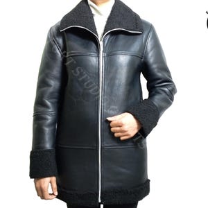 Flying Aviator Jacket, Bomber Faux Fur Shearling Winter Leather Pilot Jacket, Real Leather Fur Lined Black Handmade Women Leather Jacket