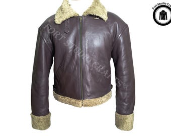 Aviator Jacket For Women , B3 Bomber Faux Fur Shearling Winter Leather Jacket, Real Leather Fur Lined Flying Brown Women Handmade Jacket