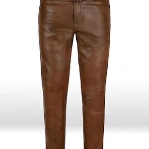 Real Leather Pants, Brown Leather Pants, Gift For Men, Handmade Leather Pants Trouser For Men&#39;s
