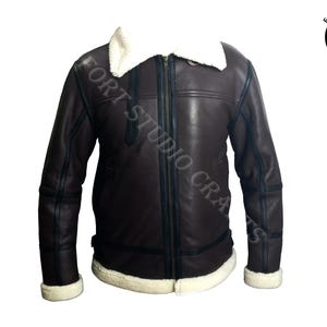 Aviator Pilot Jacket, Bomber Faux Fur Shearling Winter Leather Jacket, Real Leather Fur Lined Flying Brown Jacket, Handmade Jacket For Men&#39;s
