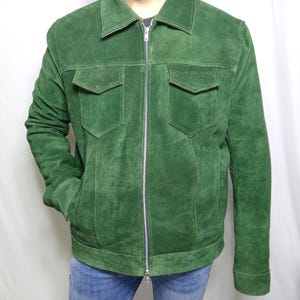 Genuine Suede Leather Jacket, Men Suede Winter Green Leather Jacket, Men Biker Trucker Jacket, Handmade Stylish Leather Embroidery Jacket