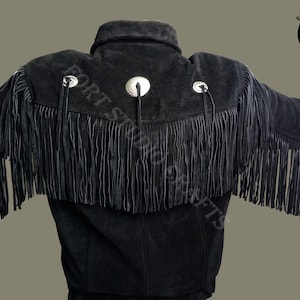 Veste en cuir suédée, veste de moto en daim à franges en cuir noir pour homme Veste en cuir à franges en cuir pour homme