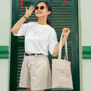 Sac fourre-tout personnalisé avec carte du monde - Sac en toile de coton avec nom personnalisé - Cadeau de voyage écologique pour elle, usage quotidien, amateur de voyage
