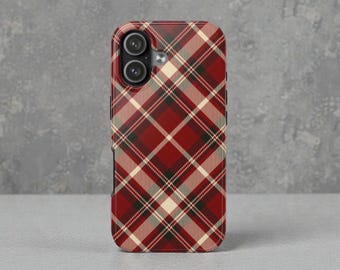 Red Plaid Tartan Phone Case | Rustic Holiday Plaid Protective Case