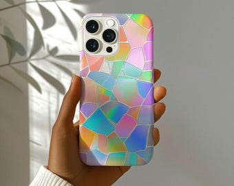 Telefoonhoesje met dromerige regenboogmozaïek: stevige telefoonhoesjes, beschermende telefoonhoes, kleurrijke telefoonaccessoires, stijlvol telefoonhoesje, duurzame cel