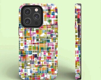 Colorful Geometric Grid Phone Case | Abstract Pixel Pattern