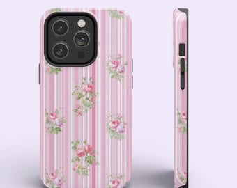 Pink Vintage Rose Stripe Phone Case | Tough Phone Case