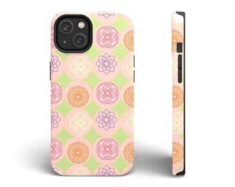 Telefoonhoesje Japans pastelkleurige geometrische bloem | Leuke esthetische iPhone Samsung-hoes