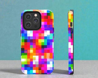 Telefoonhoesje met kleurrijk pixelmozaïek | Levendig geometrisch telefoonhoesje