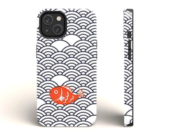 Koi Fish Wave Pattern Phone Case | Japanese Seigaiha Design
