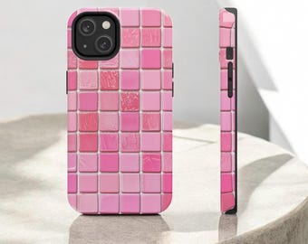 Pink Mosaic Tiles Tough Phone Cases, Unique Pink Tile Cases, Stylish Phone Cover, Durable Tech Accessories, Gifts for Her