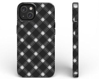 Black Plaid Phone Case | Tough Phone Case, Buffalo Check Grid