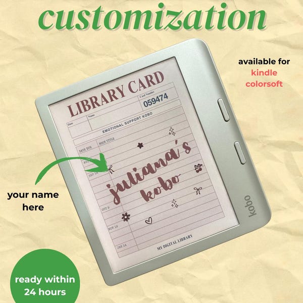 CUSTOM Name Kobo Lock Screen: Kobo Screensaver, Kobo Wallpaper, Library Card (for Kobo Libra Colour, Clara Color, Kindle Colorsoft)