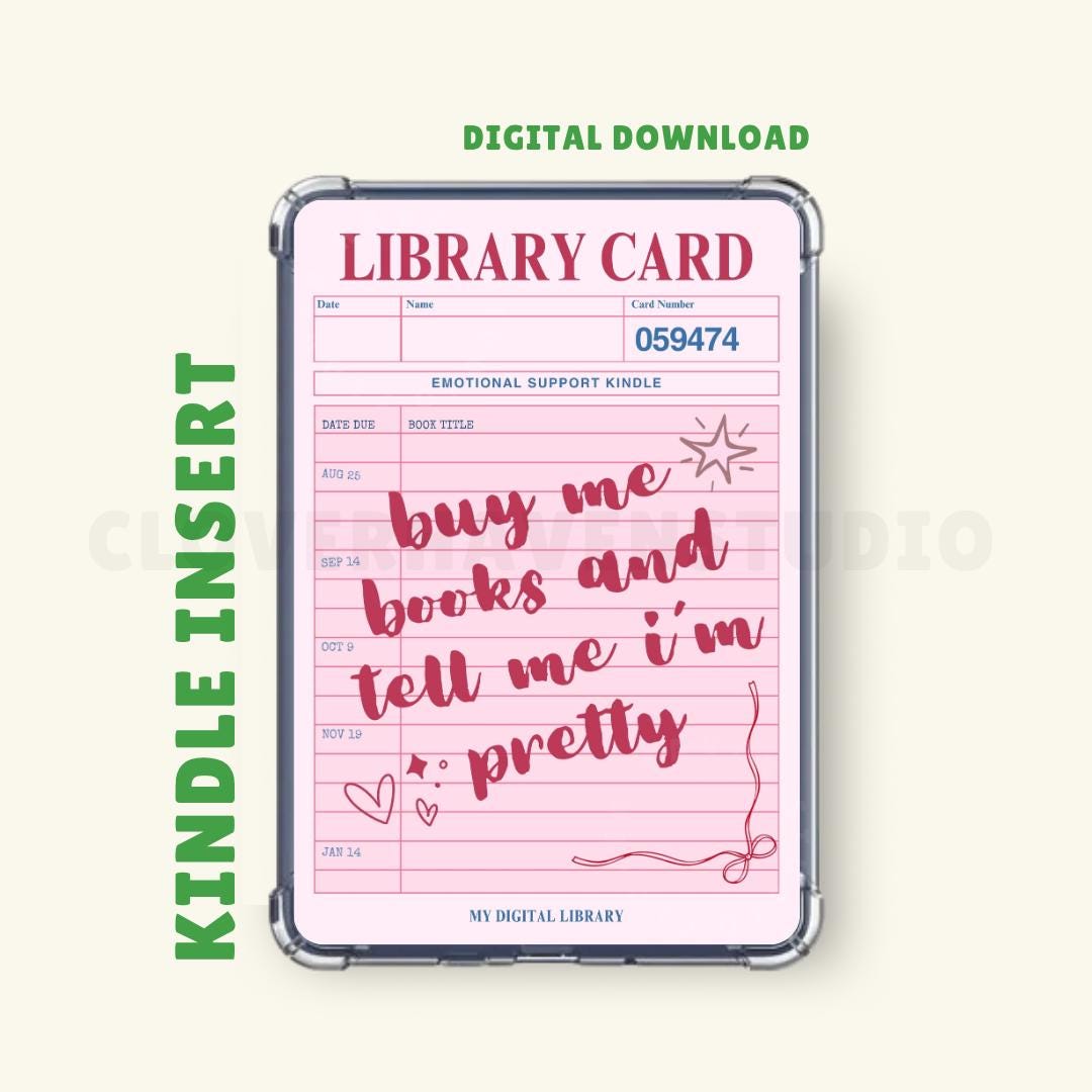 Library Card Kindle Insert: Guest Check Case, Digital Download ...