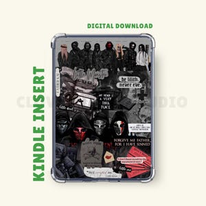 May include: Kindle insert featuring a collage of dark imagery, including masked figures, skulls, and gothic text. The design incorporates phrases like "Little Monster" and "Forgive Me Father." The words "Digital Download" are at the top.