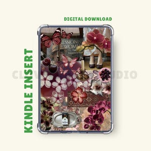 Maroon Flowers Kindle Insert: Trendy Cool Girl Aesthetic (Printable Kindle Colorsoft, Paperwhite, Basic) Digital Download