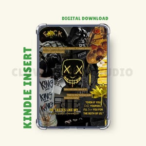 May include: Kindle insert featuring a collage of black and gold images, including a mask, boxing gloves, and text that reads "KING" and "PSYCHO." The insert has the words "DIGITAL DOWNLOAD" and "KINDLE INSERT" printed on it.