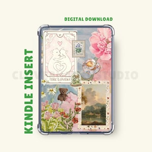 Vintage Pastel Kindle Case Insert for Paperwhite Basic Colorsoft | Kindle Printable Insert | Sticker Collage Design | Digital Download