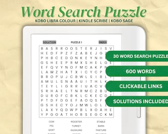 Kobo-woordzoekpuzzel: Kobo Libra Color Games, 600 Engelse woorden (digitale download)