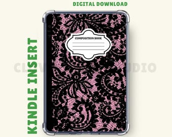 Wkładka do Kindle'a z czarno-różową koronką: Notatnik do druku (do druku w Kindle Colorsoft, Paperwhite, Basic)