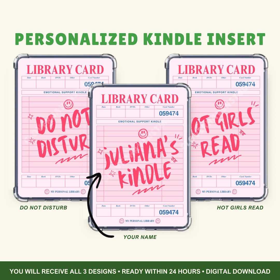 CUSTOM Name Kindle Insert: Personalized Library Card, Clear Case Insert ...