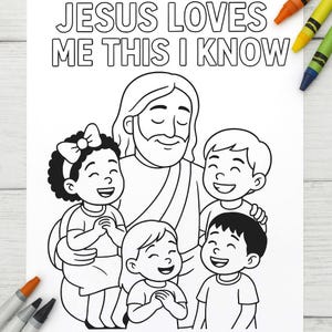 Printable Christian Coloring Page – “Jesus Loves Me This I Know” – Bible Verse Art for Kids, Sunday School, Church Activity