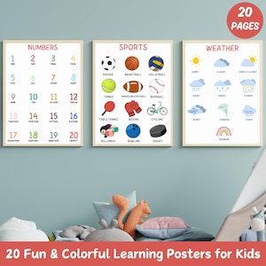 Juego de carteles educativos para niños / Arte mural imprimible para niños / Carteles Montessori para niños / Impresiones para salas de juegos de educación en el hogar / Aprendizaje imprimible
