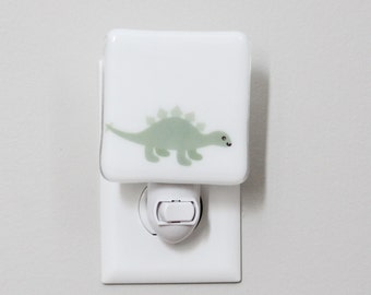 Green Stegasaurus Dinosaur Fused Glass Nightlight | Nursery | Baby Shower Gift | Little Boy Nightlight | Green Kids Nightlight