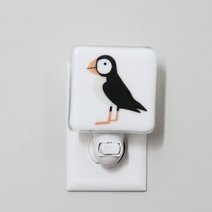 Puffin Fused Glass Nightlight | Nursery | Baby Shower Gift | Kids | Gender Neutral Nightlight | Modern | Bird Nightlight | Animal Nightlight
