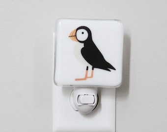 Puffin Fused Glass Nightlight | Nursery | Baby Shower Gift | Kids | Gender Neutral Nightlight | Modern | Bird Nightlight | Animal Nightlight