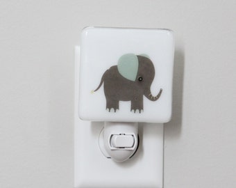 Elephant Fused Glass Nightlight | Nursery | Baby Shower Gift | Gray Kids Nightlight |  Gender Neutral Nightlight | Modern Nightlight