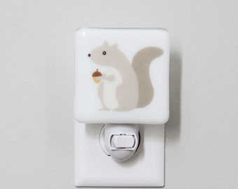 Squirrel Fused Glass Nightlight | Nursery | Baby Shower Gift | Kids | Gender Neutral Nightlight | Squirrel Nightlight | Animal Nightlight