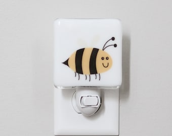 Bumble Bee Fused Glass Nightlight | Nursery | Baby Shower Gift | Yellow and Black Nightlight | Kids Nightlight
