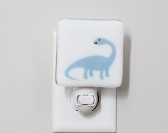 Blue Brontosaurus Dinosaur Fused Glass Nightlight | Nursery | Baby Shower Gift | Little Boy Nightlight | Blue Kids Nightlight