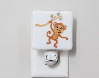 Monkey Fused Glass Nightlight | Nursery | Baby Shower Gift | Kids |  Gender Neutral Nightlight | Modern | Baboon | Chimp | Chimpanzee