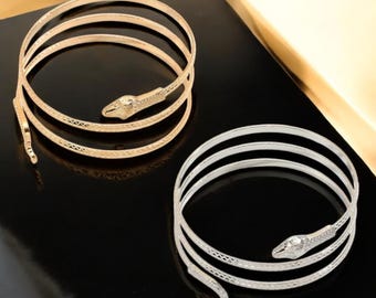 Snake Upper Arm Bracelet, Adjustable Serpent Arm Cuff, Goddess Jewelry, Mythical Serpent Bangle, Cosplay Accessories, Gift For Her