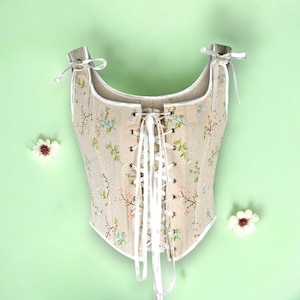 Lace Up Floral Corset, Elegant Bustier Top, Women Outfit, Renaissance Fairycore Corset, Cottagecore Corset, Cosplay, Gift For Her
